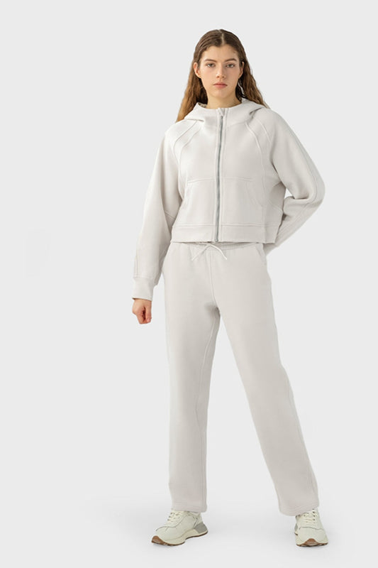 Elevate Lounge High-Rise Fleece Straight Leg Sweats - Biege