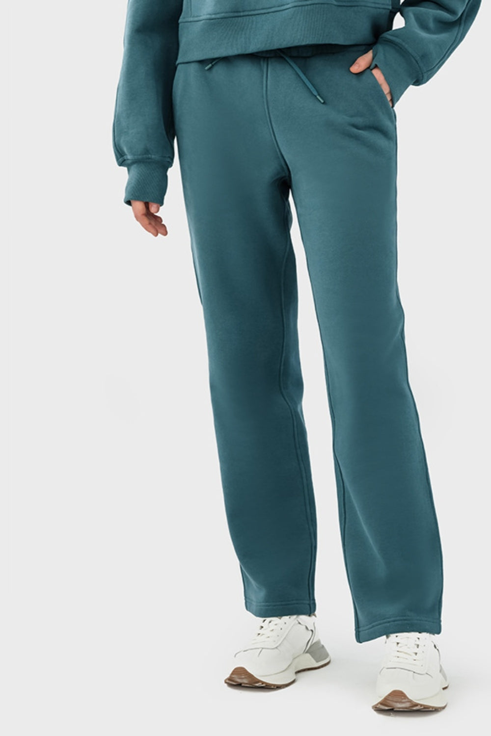 Elevate Lounge High-Rise Fleece Straight Leg Sweats - Biege