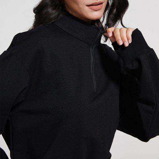 Flex and Flow Zippered Pullover- Cool Black