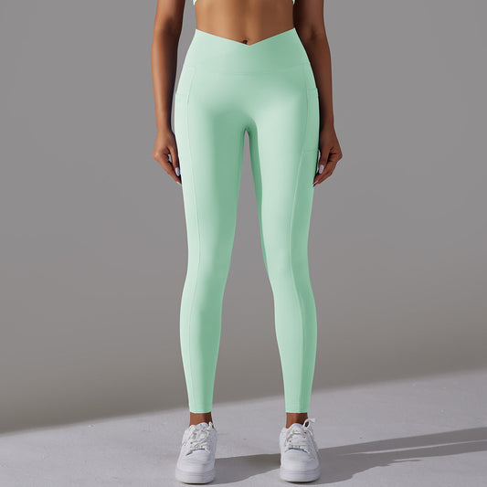 Nothing Else Matters Cross Waist With Pocket Yoga Pants - Light Green