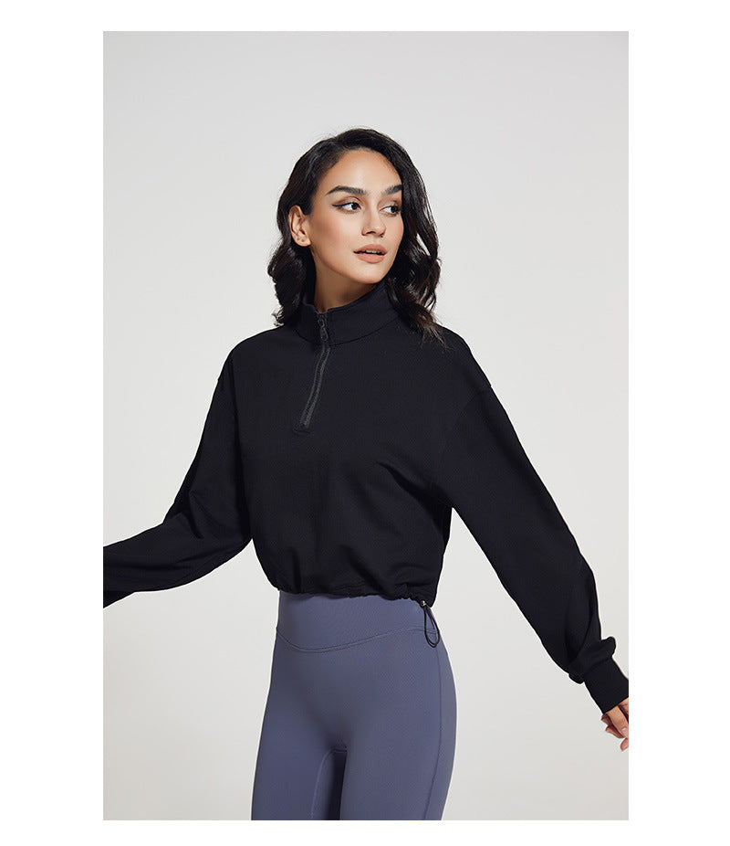 Flex and Flow Zippered Pullover- Cool Black