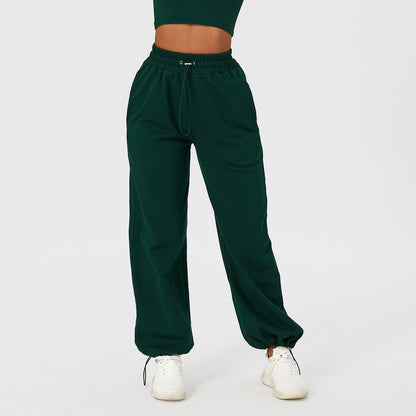 Drawstring Waist Loose Sweatpants- Retro Green