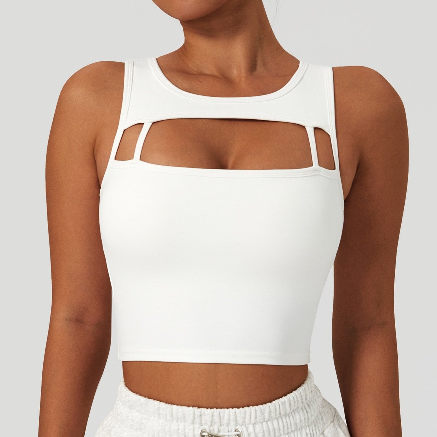 High Impact Openwork Gym  Crop Top - White