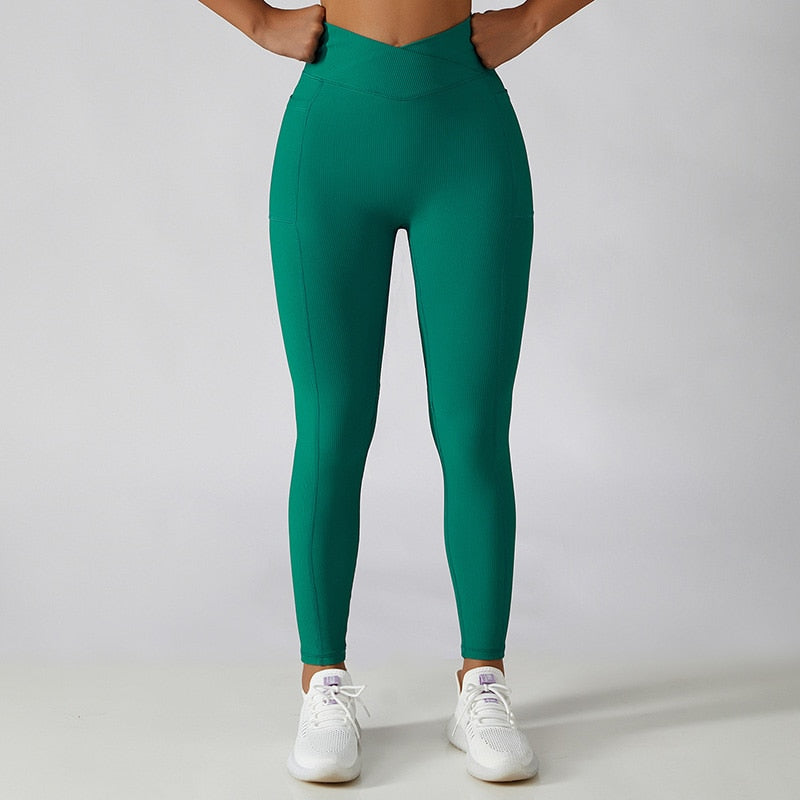 I Have High Hopes For You Ribbed Leggings With Pockets - Green