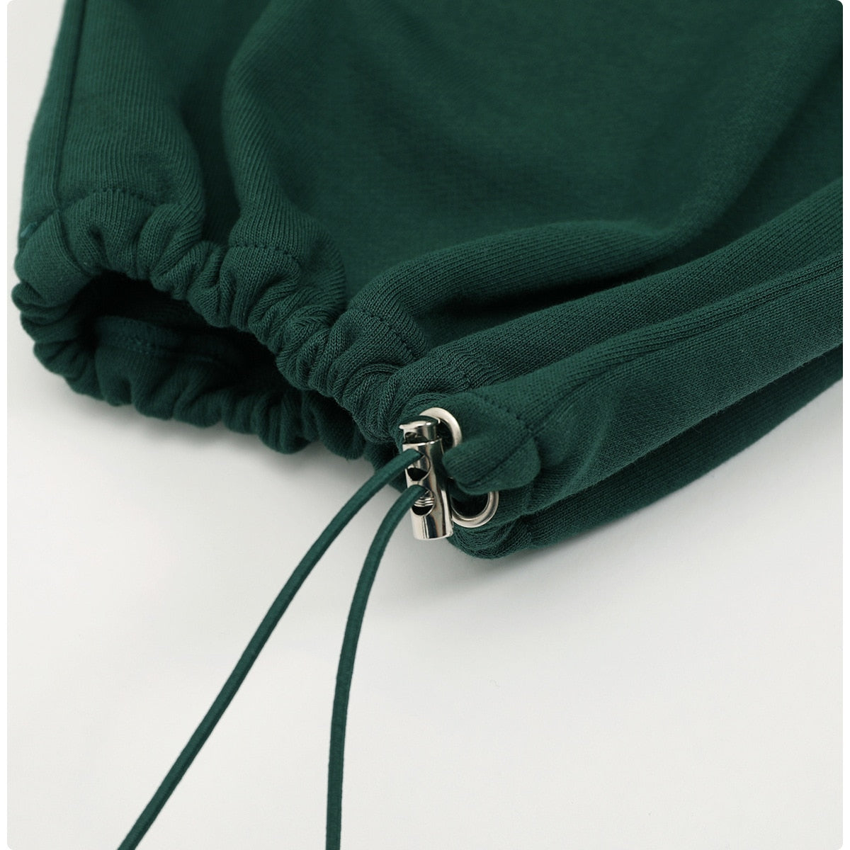 Drawstring Waist Loose Sweatpants- Retro Green