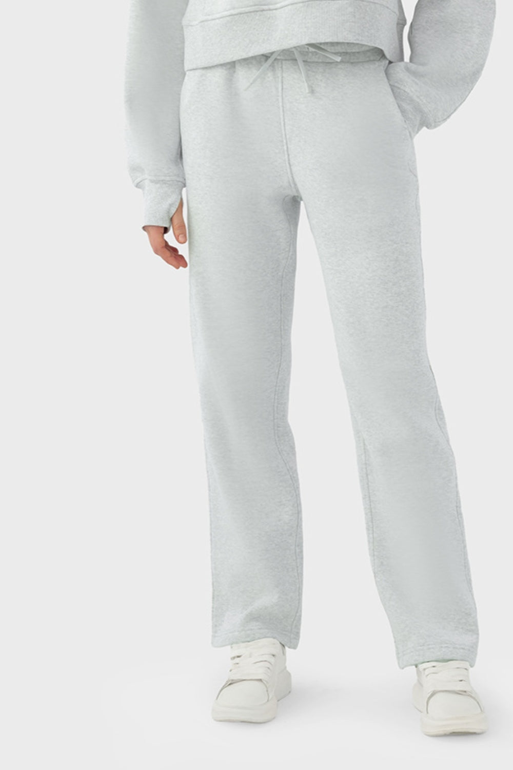 Elevate Lounge High-Rise Fleece Straight Leg Sweats - Biege