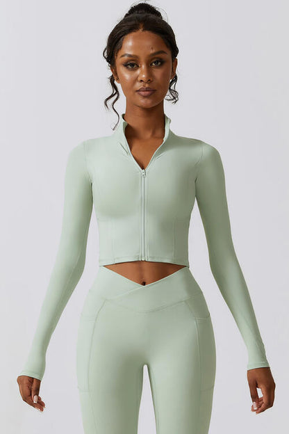 Zip Up Long Sleeve Cropped Active Top