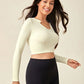 Ribbed Notched Long Sleeve Cropped Active Top