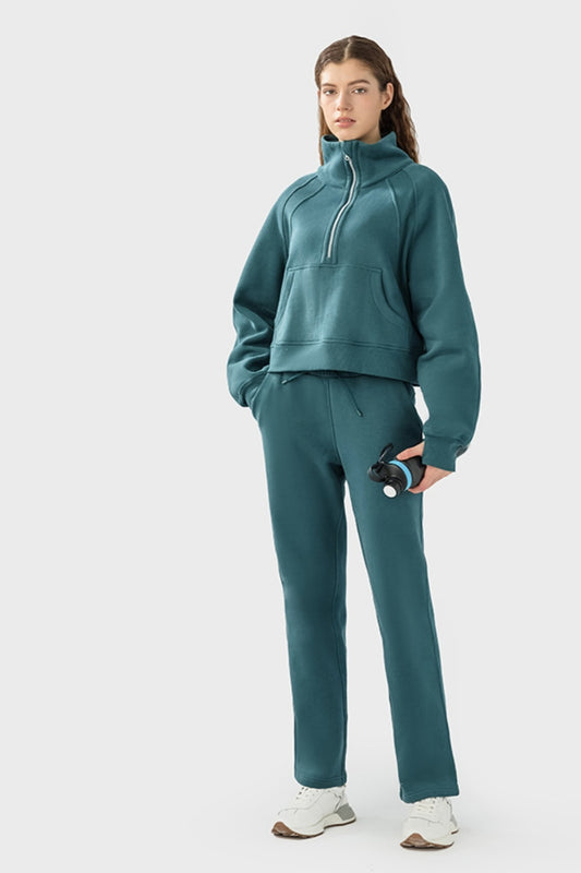 Elevate Lounge High-Rise Fleece Straight Leg Sweats - Teal