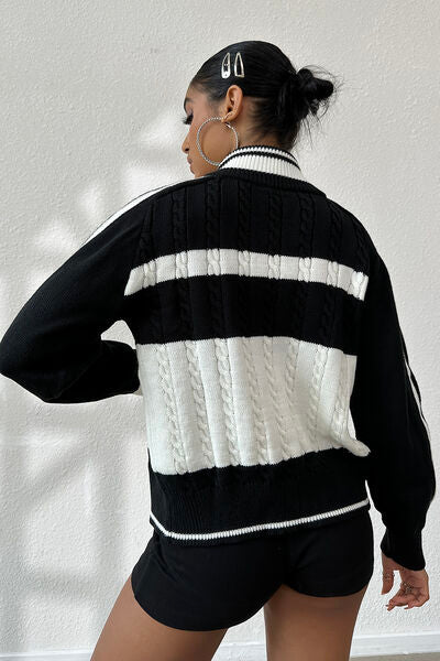 RetroVibe Cable-Knit Accent Cardigan