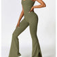 Wide Strap Bootcut Slit Active Jumpsuit