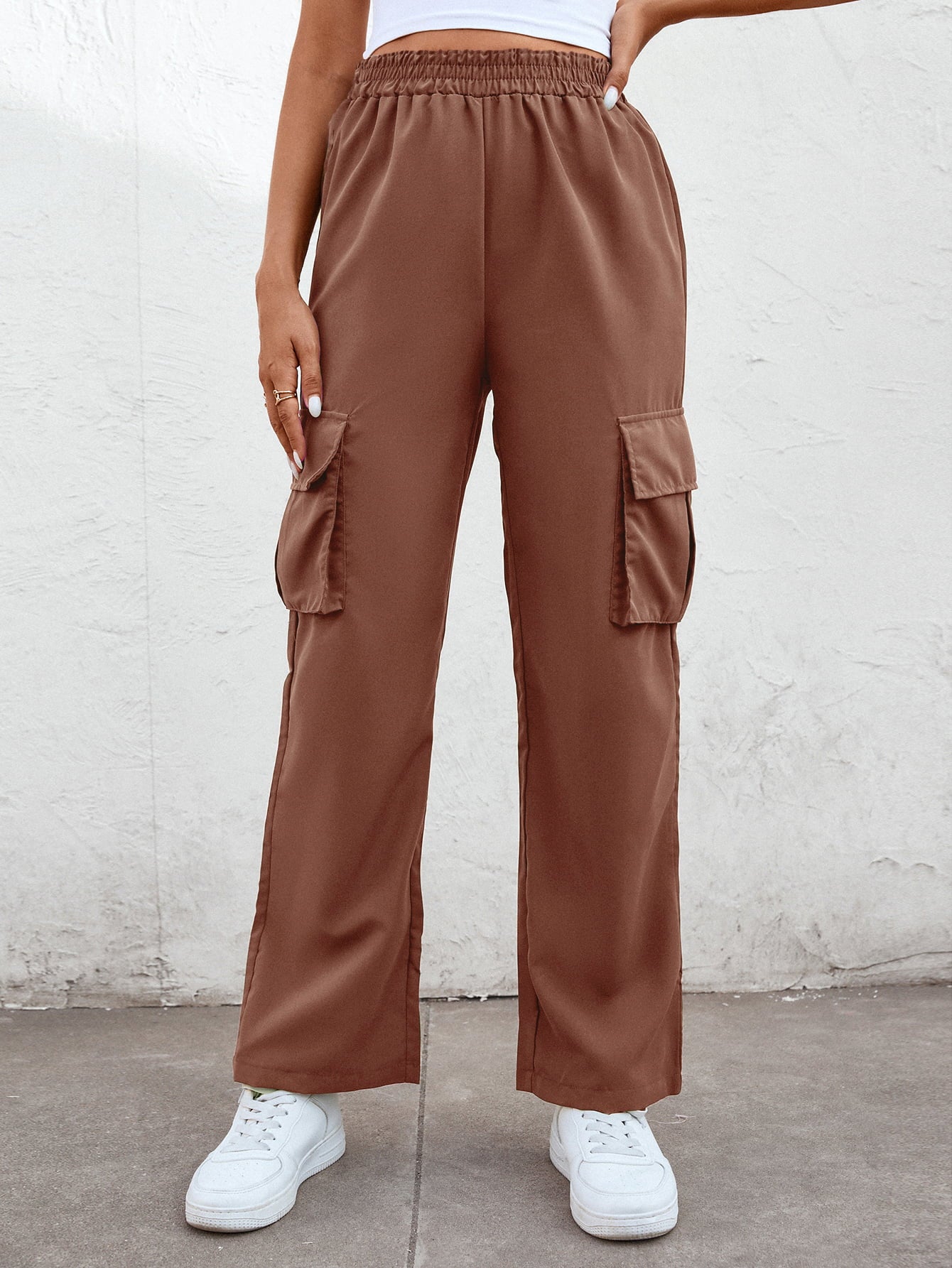 Elastic Waist Straight Leg Cargo Pants