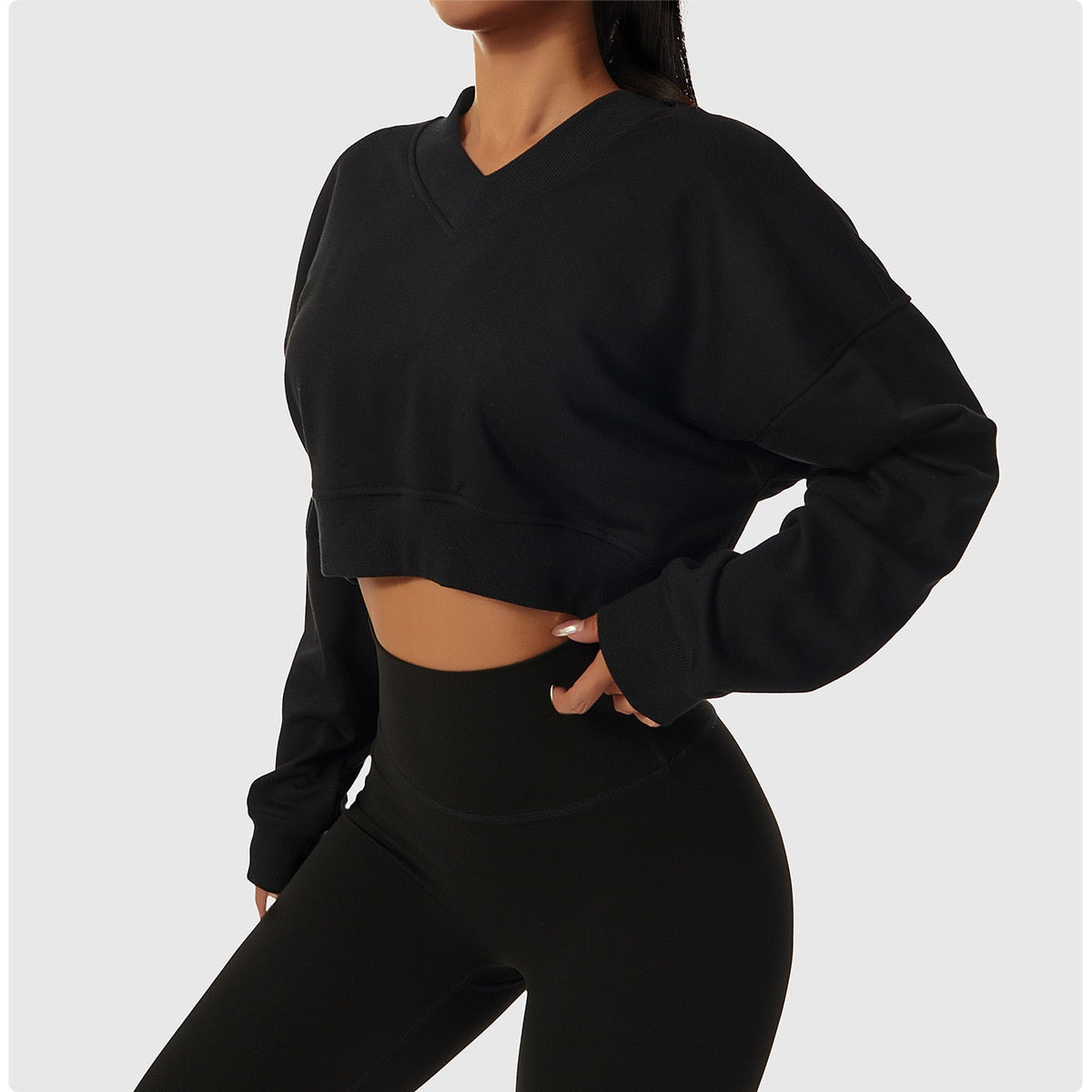 Cloudstem Cropped V-Neck - Black