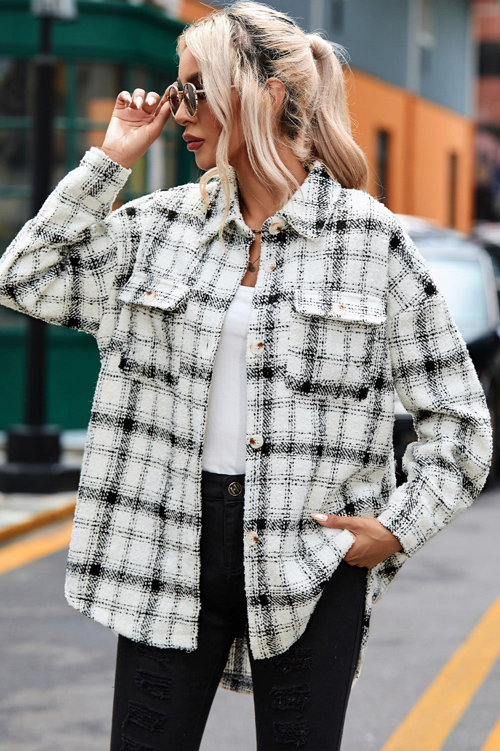 Plaid Dropped Shoulder Flannel Shirt