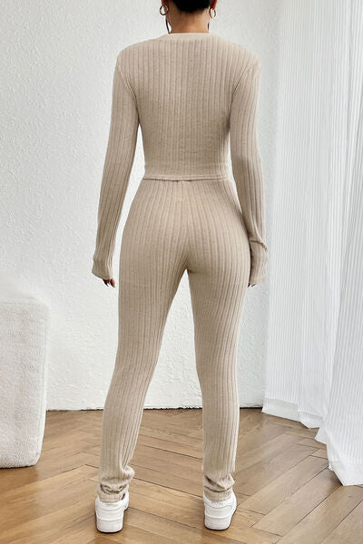 NovuCasual Ribbed V-Neck Long Sleeve Set