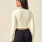 Ribbed Notched Long Sleeve Cropped Active Top