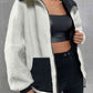 Contrast Drawstring Collared Neck Jacket