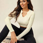 Ribbed Notched Long Sleeve Cropped Active Top